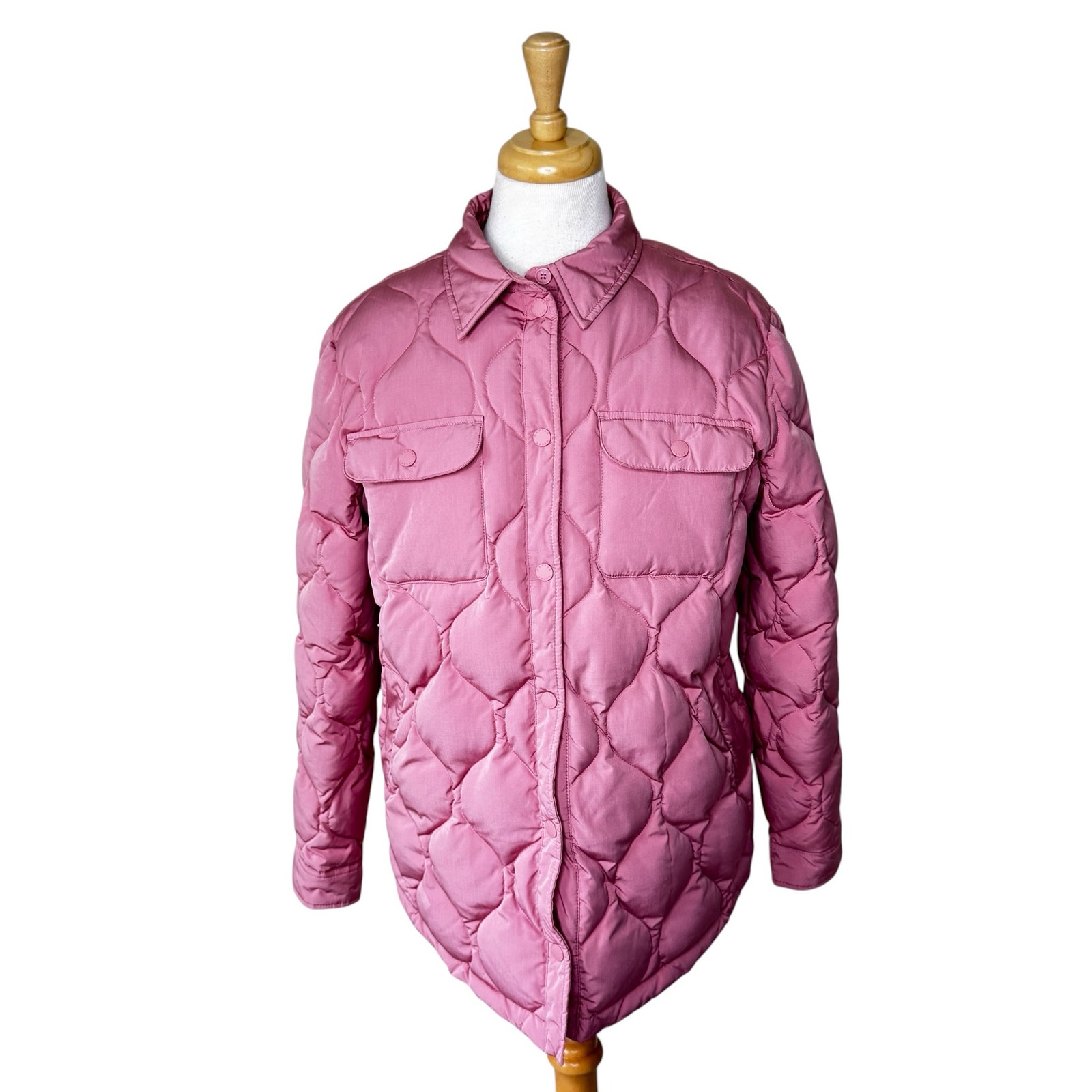 Marine Layer Quilted Puffer Snap Front Coat Dark Pink Size Medium Style 16346